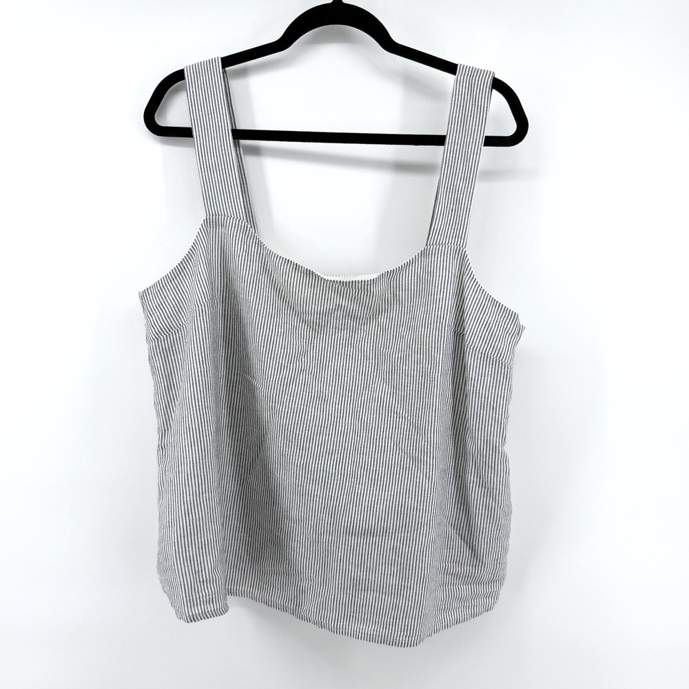 J.Crew Tank Top Pinstripe XL Blue White Women Square Neck Sleeveless Nautical